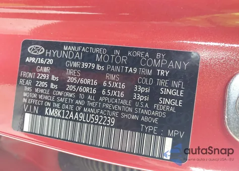 2020 Hyundai Kona Se из США, поврежденный, VIN KM8K12AA9LU592239